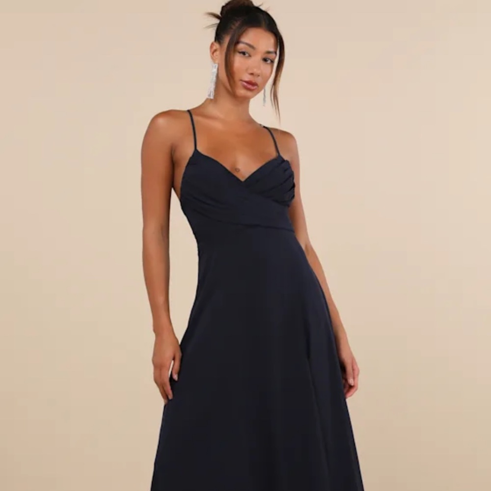 Lulus Event Ready Navy Blue Backless Lace-Up Maxi Dress - NWT